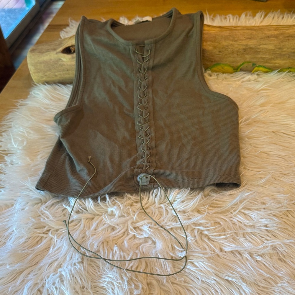 Joah Brown Khaki Lace-Up Tank Top
